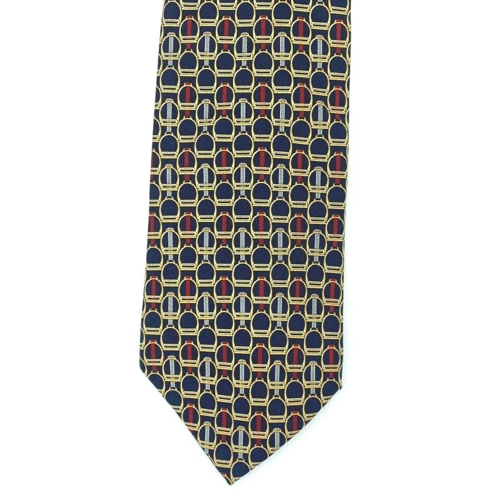 BROOKS BASICS Pure Silk Tie Horse Snaffle Bridle Part Equestrian Navy Necktie